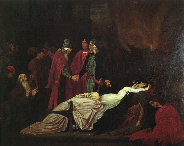 Lord Frederic Leighton The Reconciliation of the Montagues and Capulets over the Dead Bodies of Romeo and Juliet France oil painting art